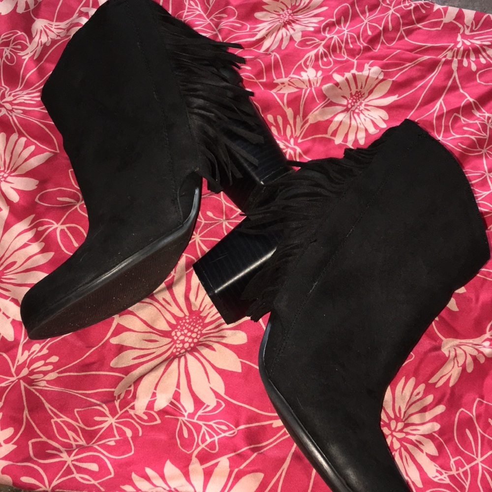 Quipid black fringe ankle boots